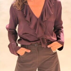 White House Black Market Deep Purple Ruffle Blouse